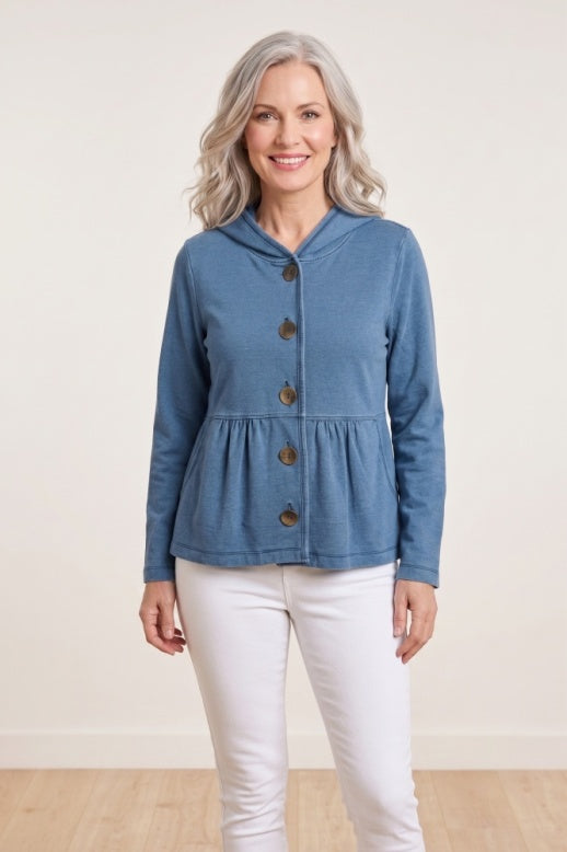 Habitat Stonewash Knits Shirred Hoodie - 31525 - LIGHT DENIM