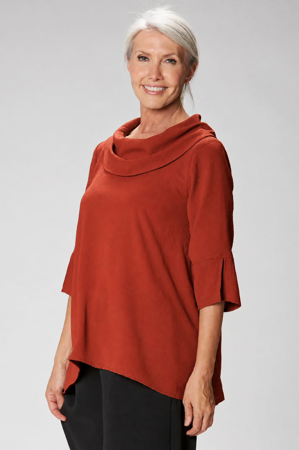 Sydney Project Vicki Cowl Neck 3/4 Sleeve Flowy Top - AFT1048 - RUST