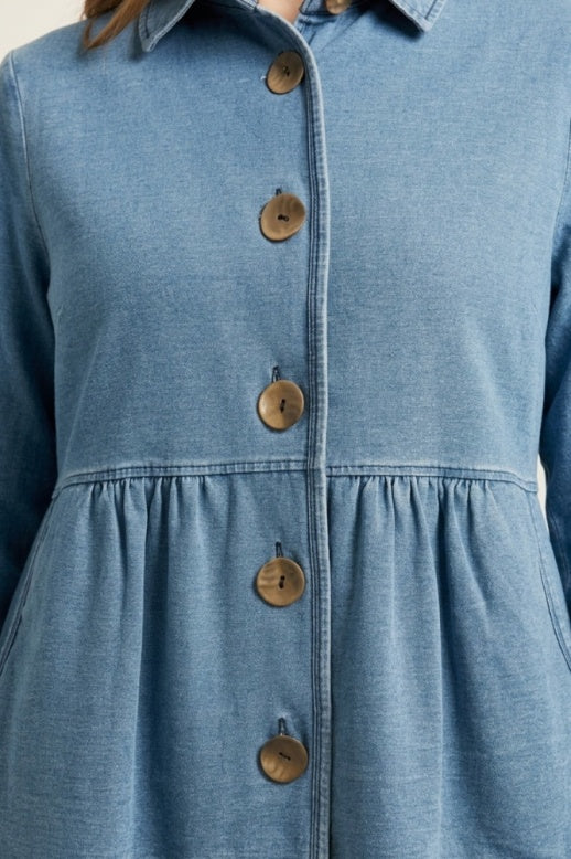 Habitat Stonewash Knits Shirred Hoodie - 31525 - LIGHT DENIM