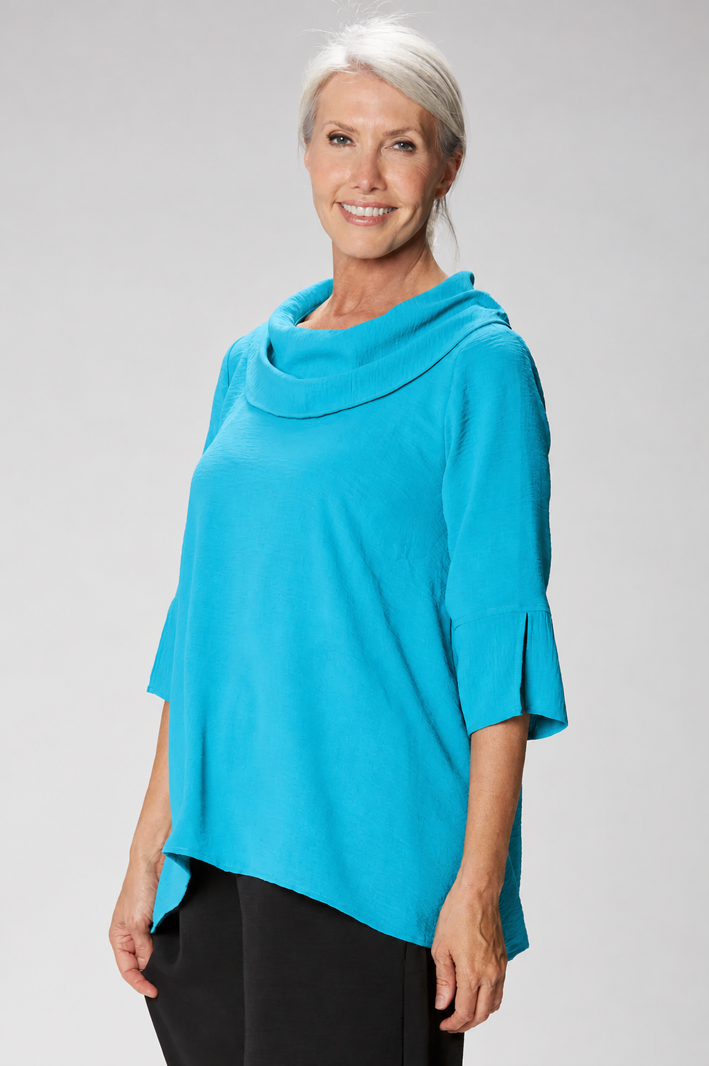 Sydney Project Vicki Cowl Neck 3/4 Sleeve Flowy Top - AFT1048 - TURQUOISE (NOT NAVY)