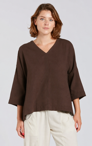 Sydney Project Vivian Long Sleeve V-Neck Flowy Top - AFT8004 - CHOCOLATE