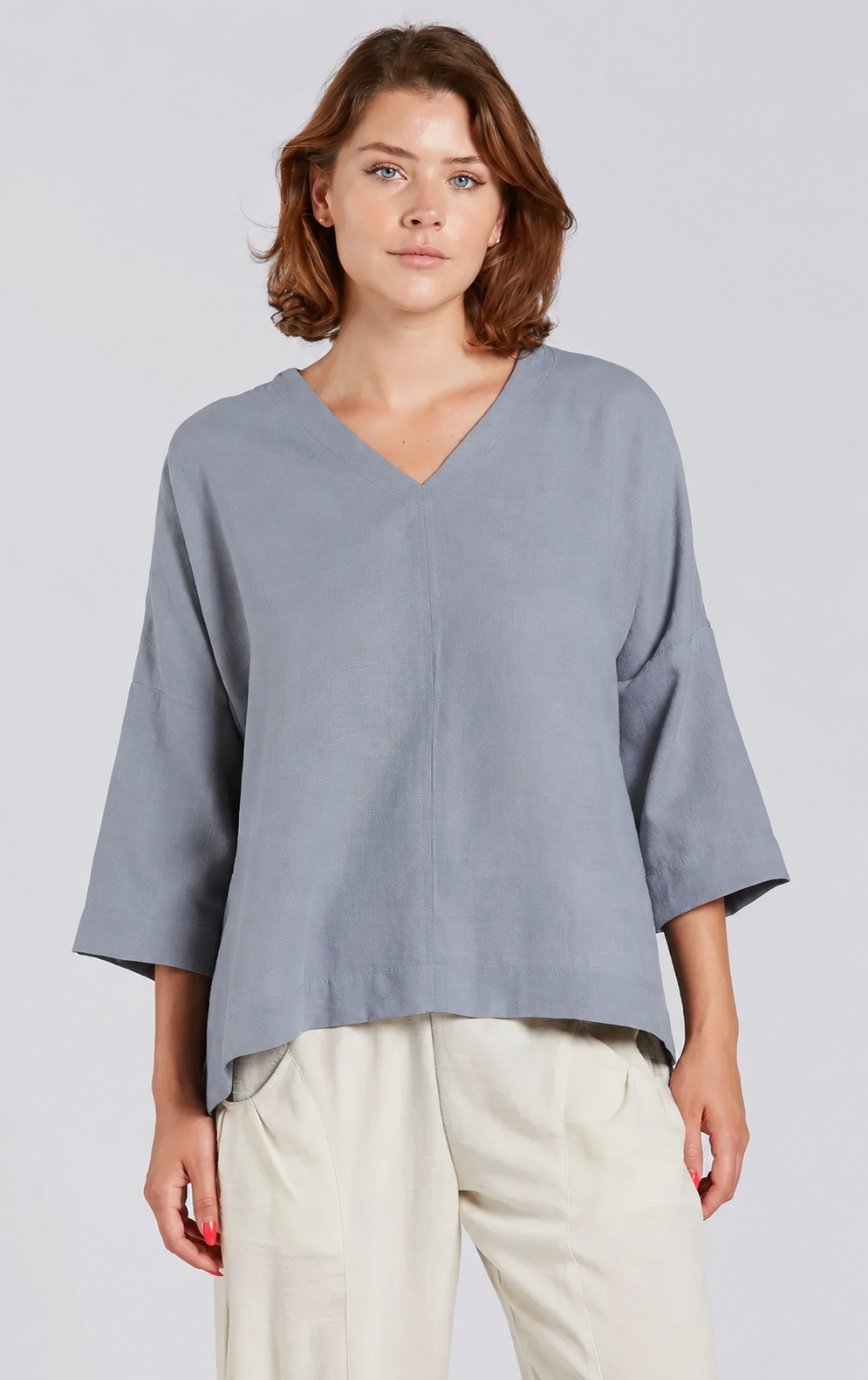 Sydney Project Vivian Long Sleeve V-Neck Flowy Top - AFT8004 - GREY