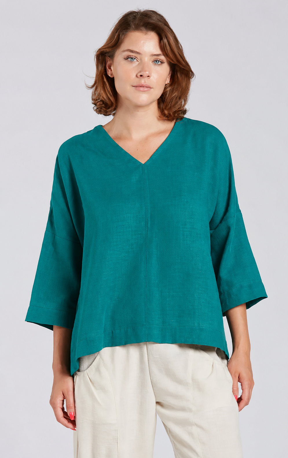 Sydney Project Vivian Long Sleeve V-Neck Flowy Top - AFT8004 - JADE