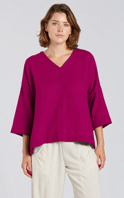 Sydney Project Vivian Long Sleeve V-Neck Flowy Top - AFT8004 - MAGENTA