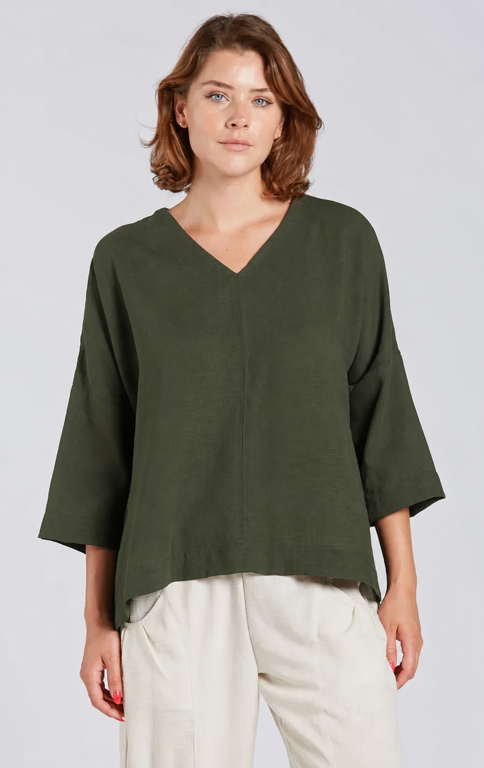 Sydney Project Vivian Long Sleeve V-Neck Flowy Top - AFT8004 - OLIVE