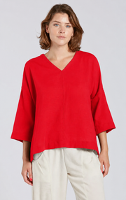 Sydney Project Vivian Long Sleeve V-Neck Flowy Top - AFT8004 - RED