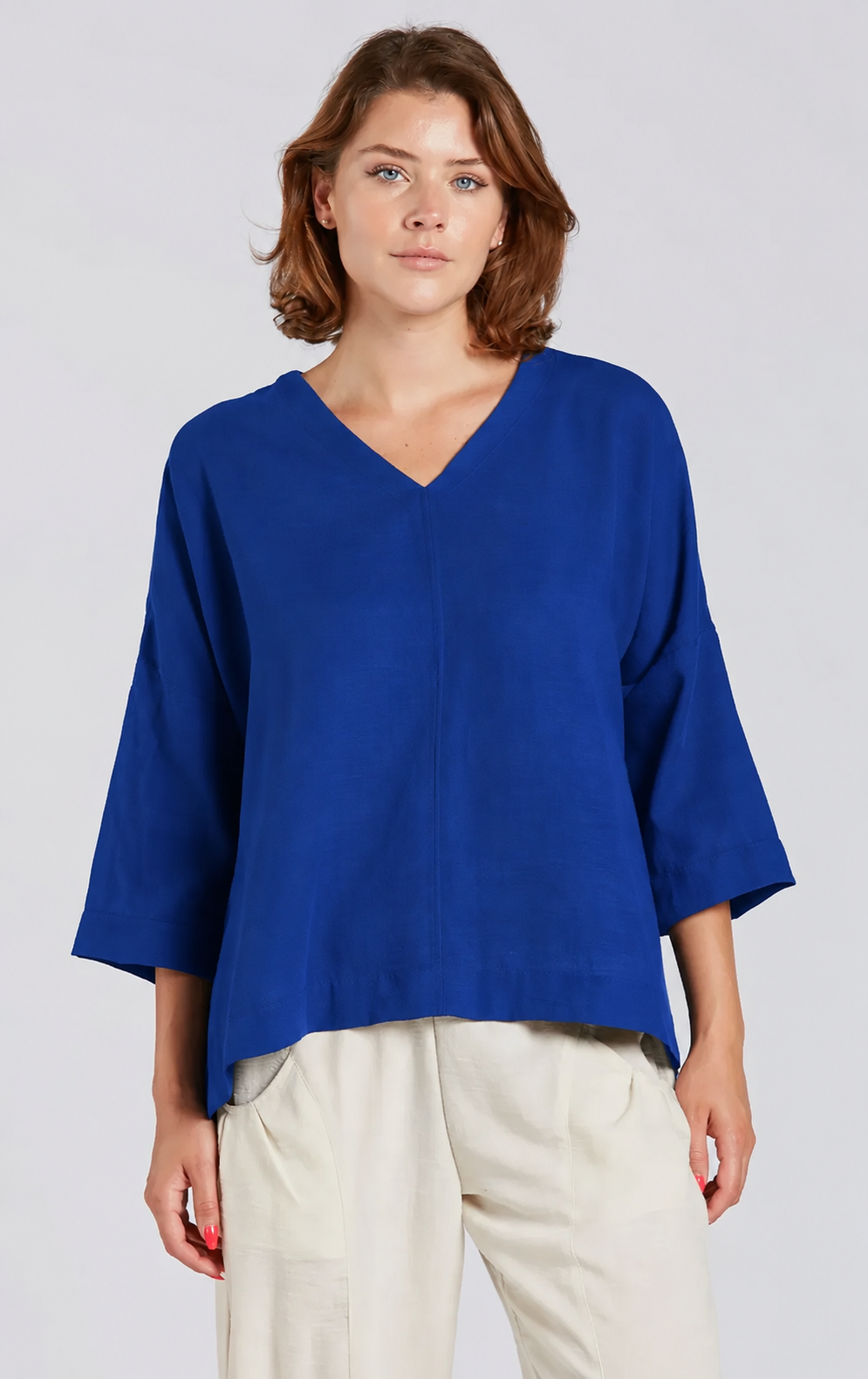 Sydney Project Vivian Long Sleeve V-Neck Flowy Top - AFT8004 - ROYAL BLUE