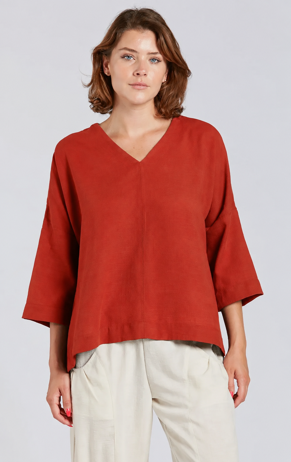 Sydney Project Vivian Long Sleeve V-Neck Flowy Top - AFT8004 - RUST