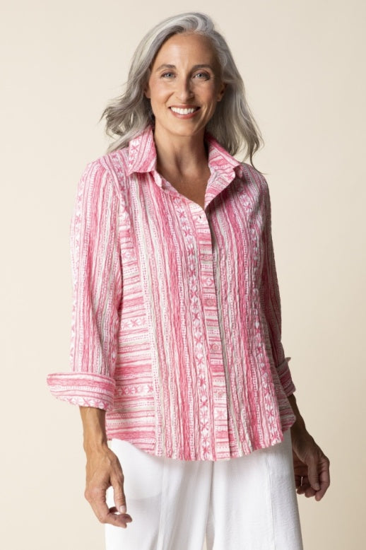 Habitat Crinkle Cotton Stripe Side Panel Shirt - 40119 - CORAL