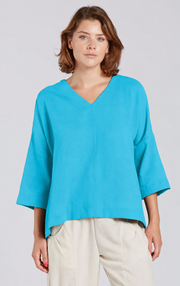 Sydney Project Vivian Long Sleeve V-Neck Flowy Top - AFT8004 - TURQUOISE