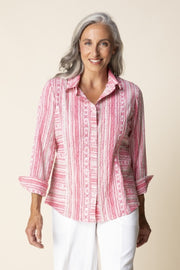 Habitat Crinkle Cotton Stripe Side Panel Shirt - 40119 - CORAL