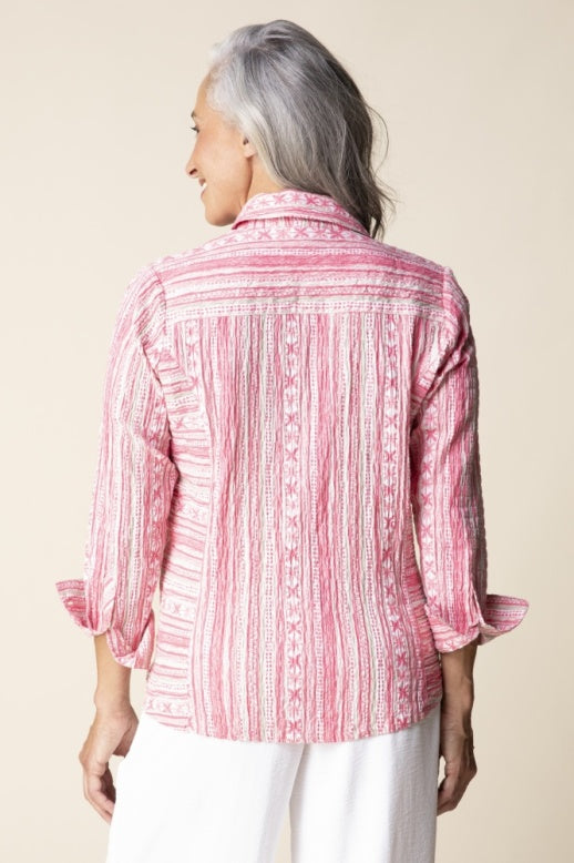 Habitat Crinkle Cotton Stripe Side Panel Shirt - 40119 - CORAL