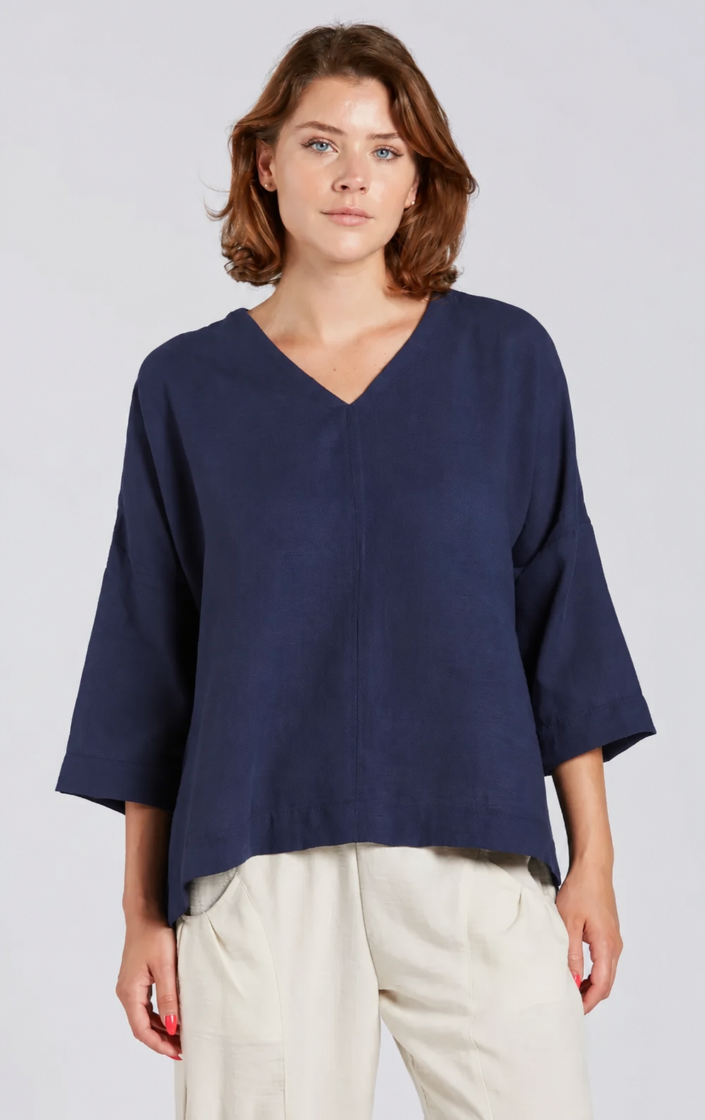 Sydney Project Vivian Long Sleeve V-Neck Flowy Top - AFT8004 - NAVY