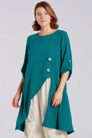 Sydney Project Alissa 1/2 Sleeve Asymmetric Two Button Round Neck Top - AFT1141 - JADE