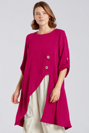 Sydney Project Alissa 1/2 Sleeve Asymmetric Two Button Round Neck Top - AFT1141 - MAGENTA