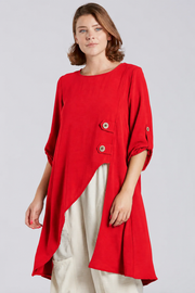 Sydney Project Alissa 1/2 Sleeve Asymmetric Two Button Round Neck Top - AFT1141 - RED