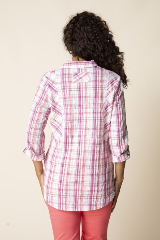 Habitat Blurred Plaid Boyfriend Tunic - 46634 - CORAL