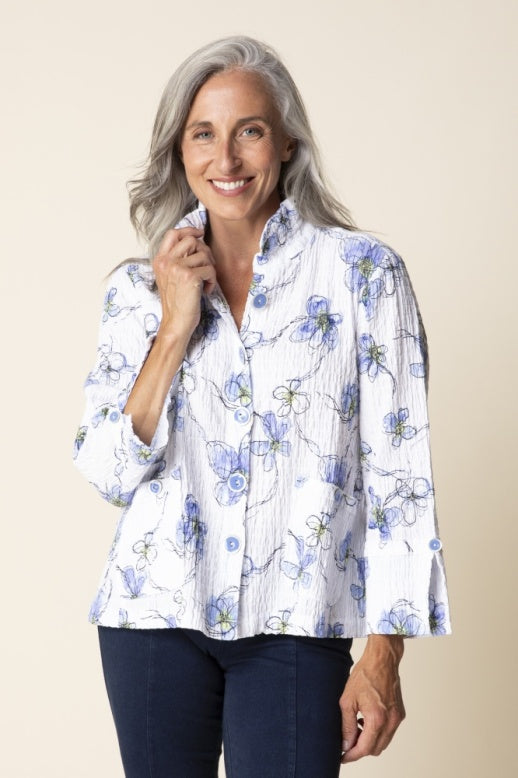 Habitat Crinkle Cotton Wildflowers Ruched Swing Jacket - 39821 - INDIGO