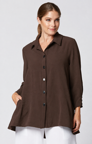 Sydney Project Shiloh Button Down Long Sleeve Collared Top - AFT1098 - CHOCOLATE