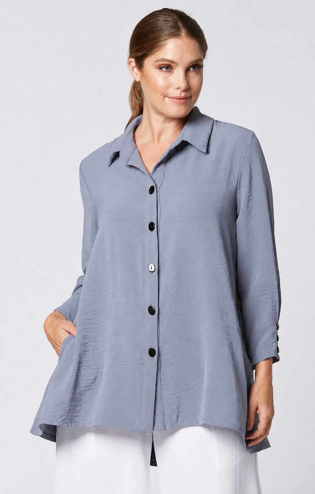 Sydney Project Shiloh Button Down Long Sleeve Collared Top - AFT1098 - GREY