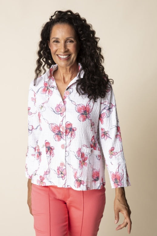 Habitat Crinkle Cotton Wildflowers Ruched Swing Jacket - 39821 - CORAL