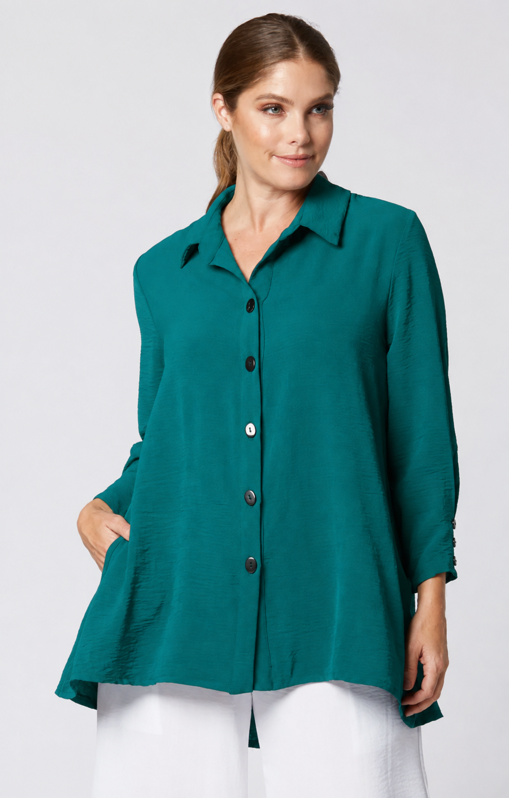 Sydney Project Shiloh Button Down Long Sleeve Collared Top - AFT1098 - JADE