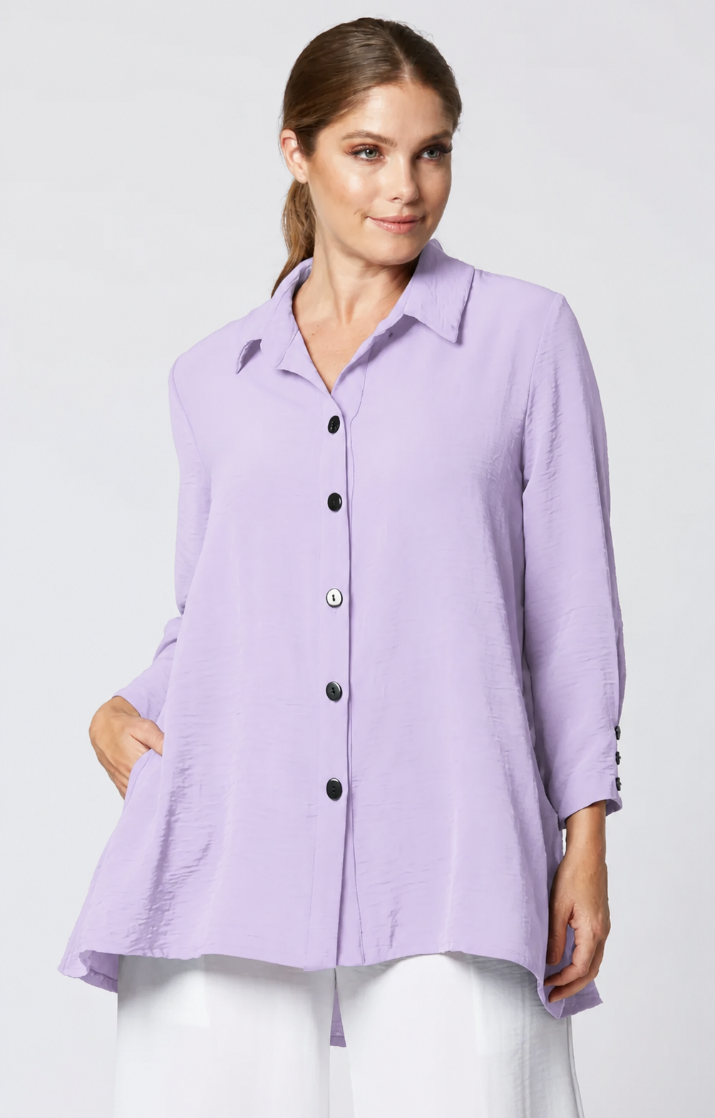 Sydney Project Shiloh Button Down Long Sleeve Collared Top - AFT1098 - LAVENDER