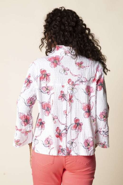 Habitat Crinkle Cotton Wildflowers Ruched Swing Jacket - 39821 - CORAL