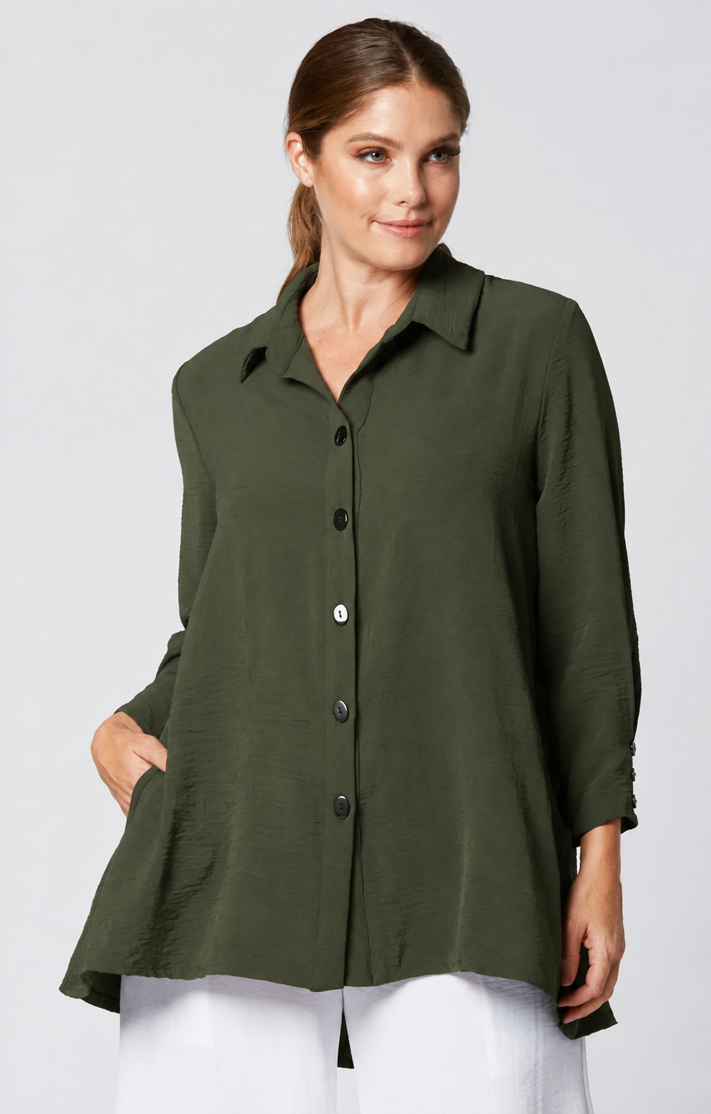 Sydney Project Shiloh Button Down Long Sleeve Collared Top - AFT1098 - OLIVE