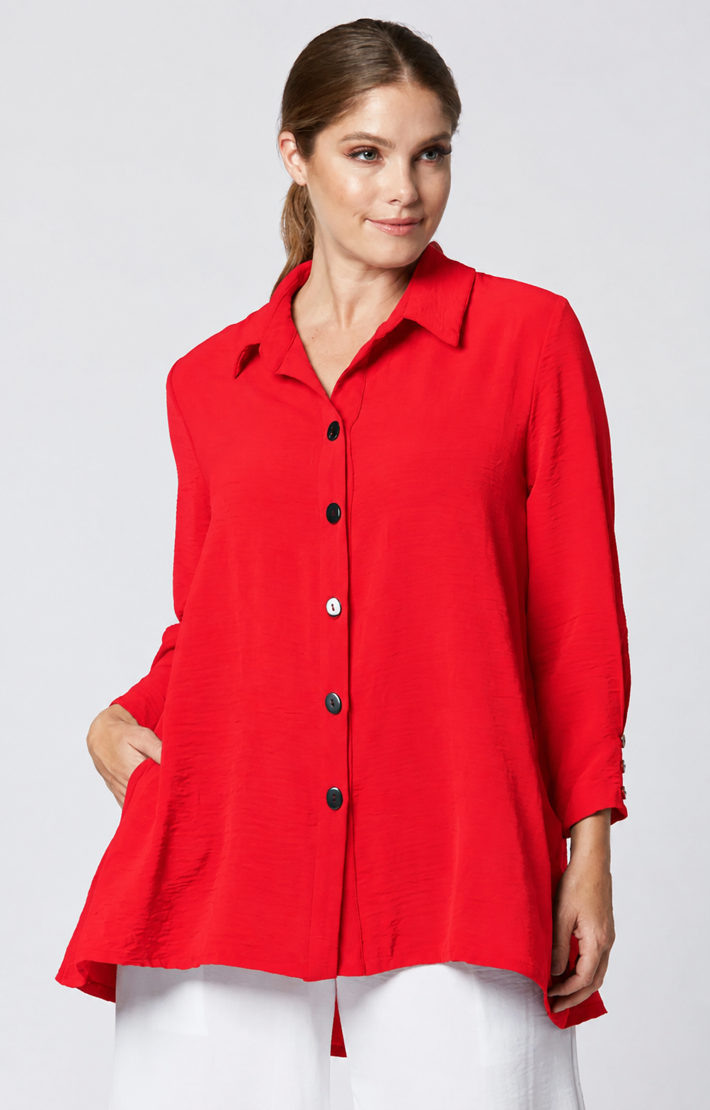 Sydney Project Shiloh Button Down Long Sleeve Collared Top - AFT1098 - RED