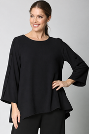 Sydney Project Bonnie Round Neck Long Sleeves w/ Buttons Top - AFT1050 - BLACK