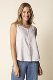 Habitat Linen Solid Pleat Back Button Tank - 41506 - CORNFLOWER (NOT OATMEAL)