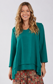 Sydney Project Vince V-Neck Double Hem Long Sleeve Top - AFT1127 - JADE