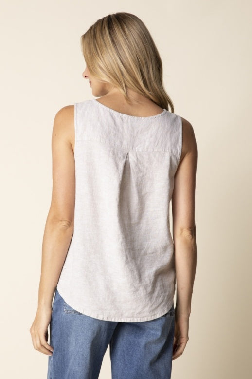 Habitat Linen Solid Pleat Back Button Tank - 41506 - OATMEAL