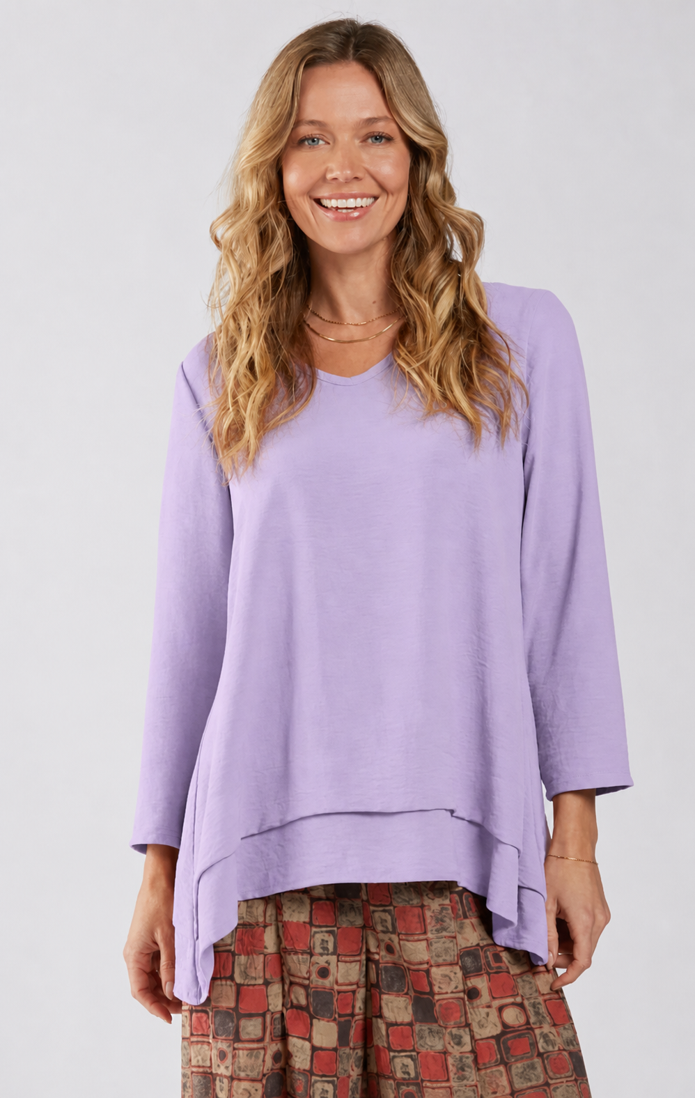 Sydney Project Vince V-Neck Double Hem Long Sleeve Top - AFT1127 - LAVENDER