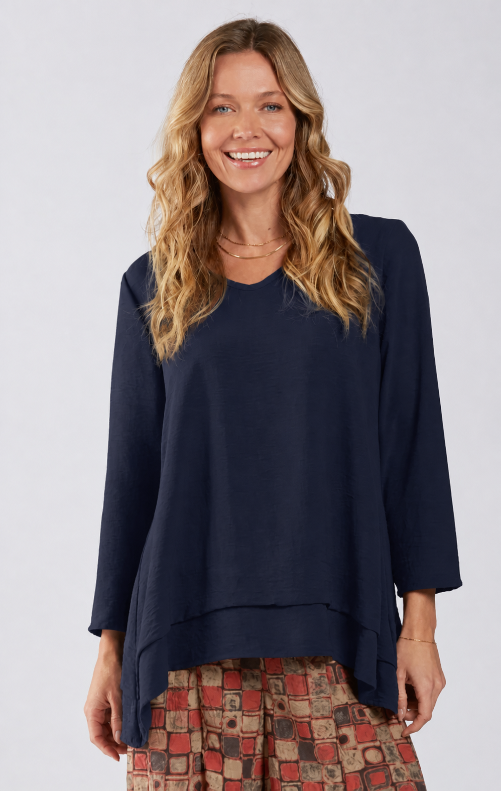 Sydney Project Vince V-Neck Double Hem Long Sleeve Top - AFT1127 - NAVY