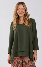 Sydney Project Vince V-Neck Double Hem Long Sleeve Top - AFT1127 - OLIVE