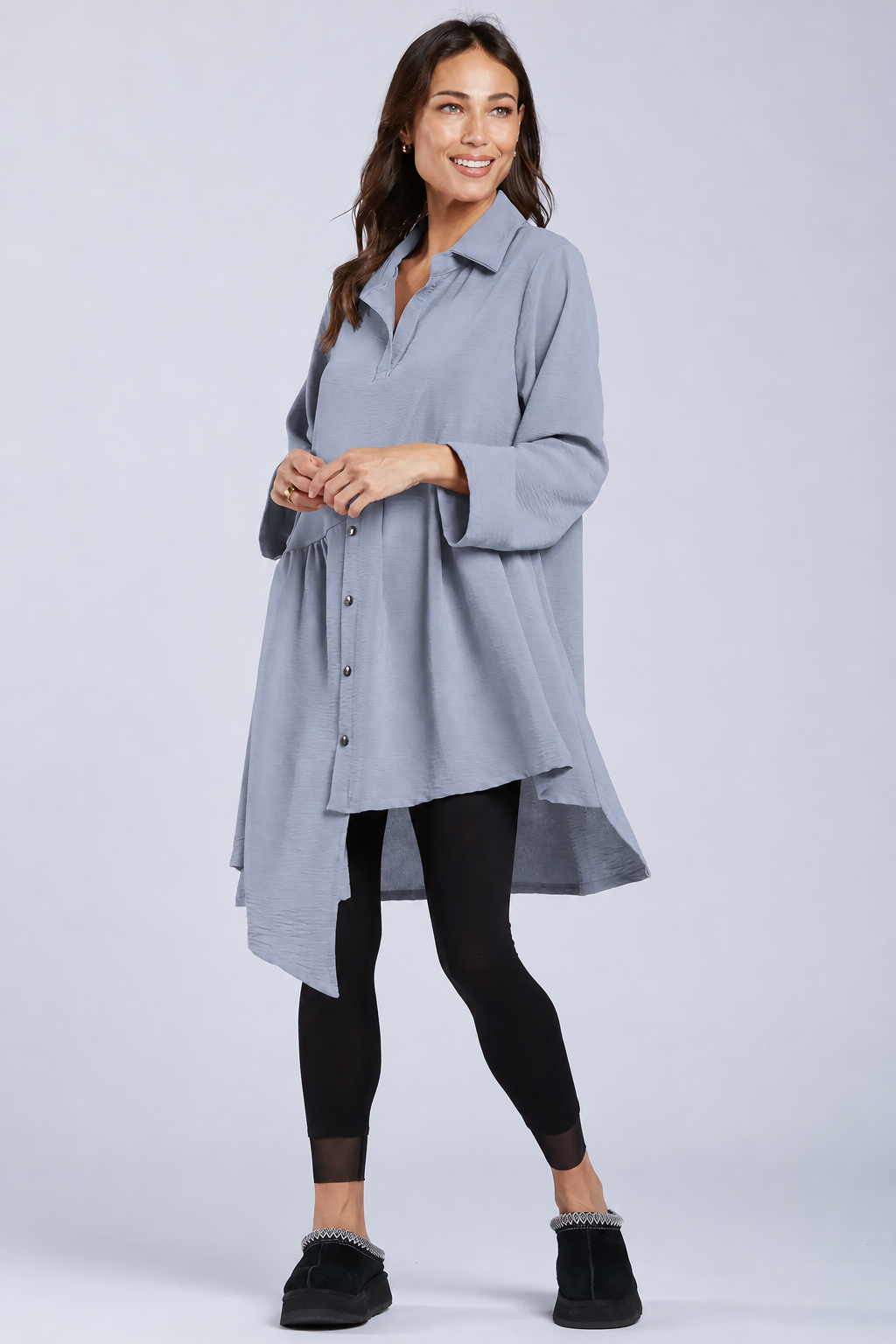 Sydney Project Addison Solid Air Flow Asymmetric Collared Top - AFT1162 - GREY