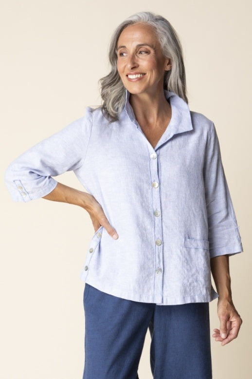 Habitat Linen Solid Camp Shirt - 41508 - CORNFLOWER