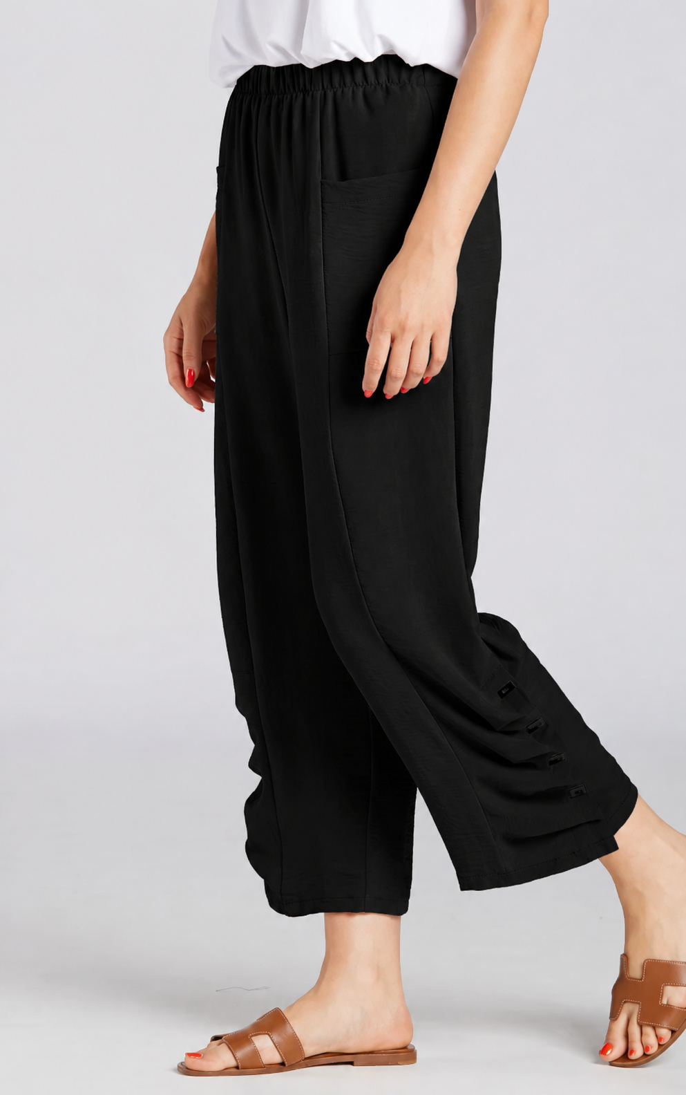 Sydney Project Penny Front Pocket Pant w/ Pleated Bottom - AFP124 - BLACK