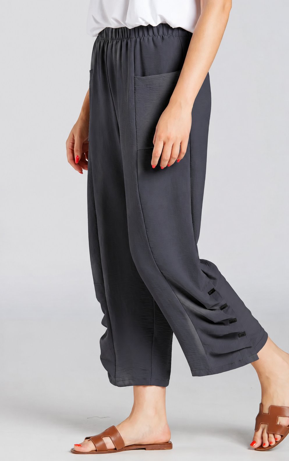 Sydney Project Penny Front Pocket Pant w/ Pleated Bottom - AFP124 - CHARCOAL
