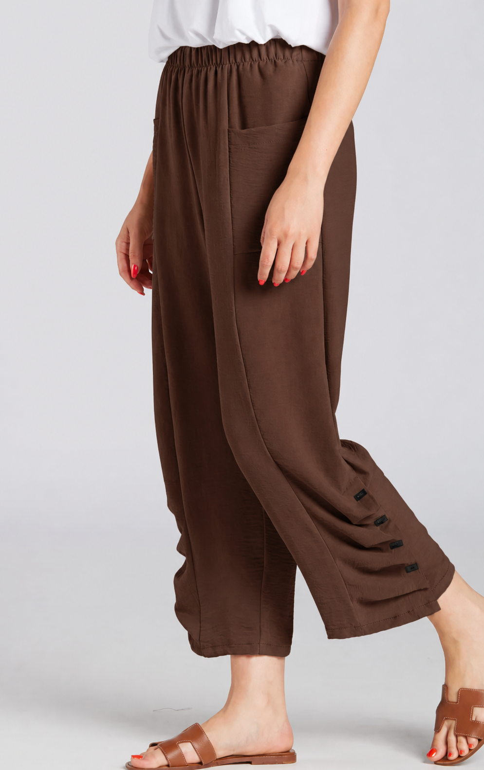 Sydney Project Penny Front Pocket Pant w/ Pleated Bottom - AFP124 - CHOCOLATE
