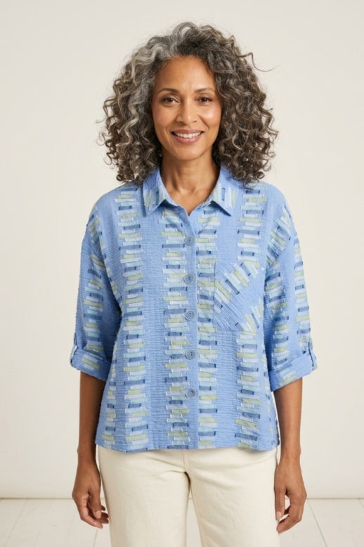 Habitat Embroidered Stripe Button Down Top - 49245 - CASCADE