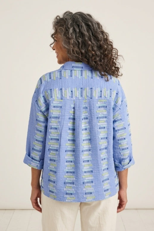 Habitat Embroidered Stripe Button Down Top - 49245 - CASCADE