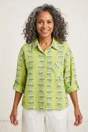 Habitat Embroidered Stripe Button Down Top - 49245 - AGAVE
