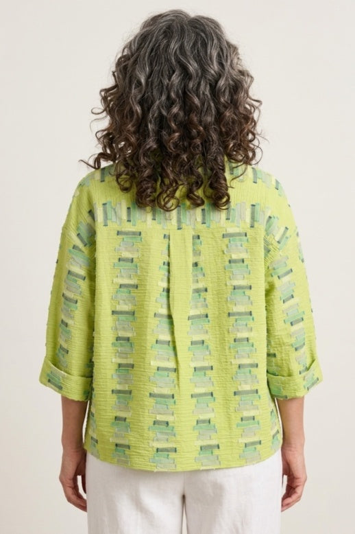 Habitat Embroidered Stripe Button Down Top - 49245 - AGAVE