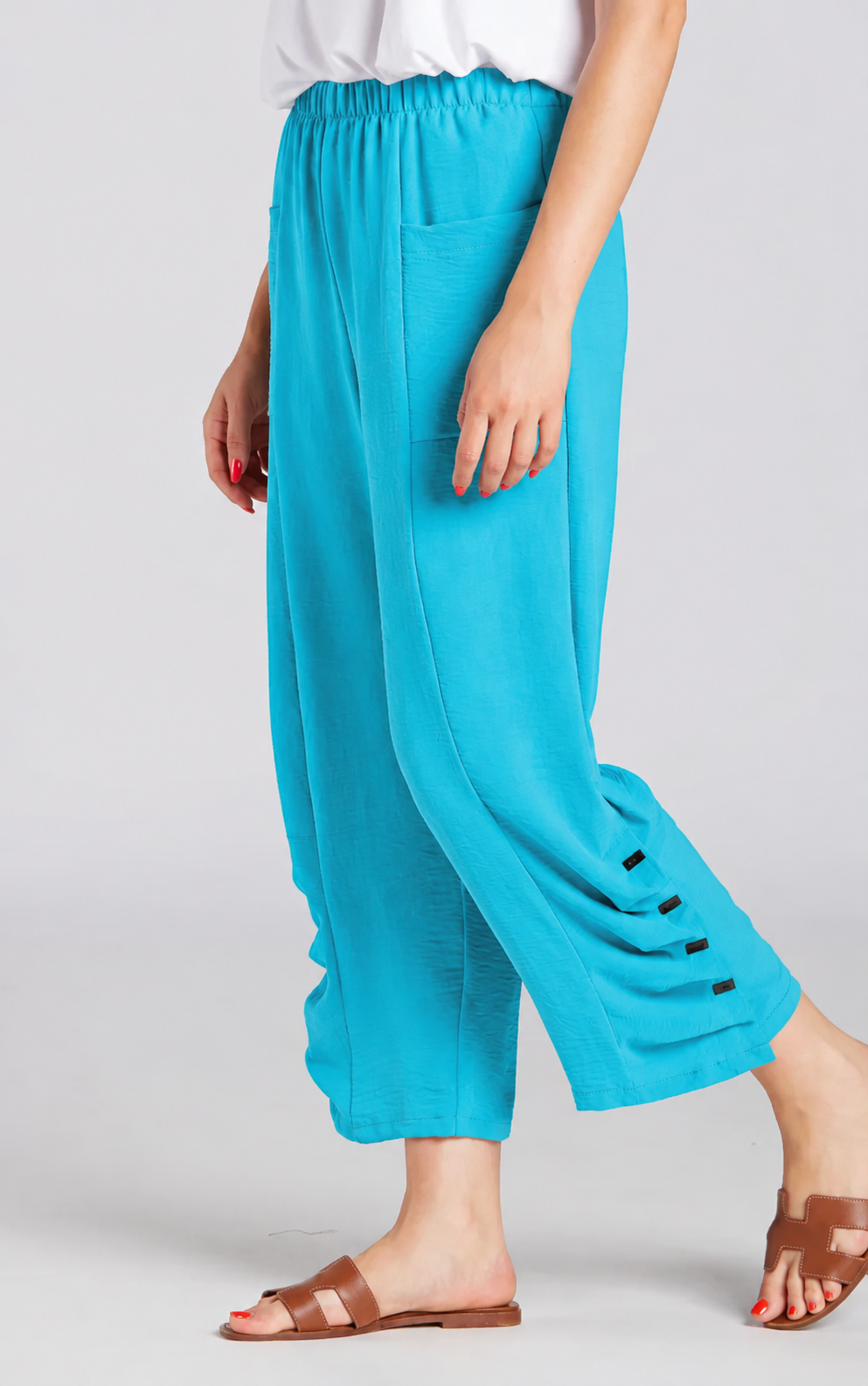 Sydney Project Penny Front Pocket Pant w/ Pleated Bottom - AFP124 - TURQUOISE