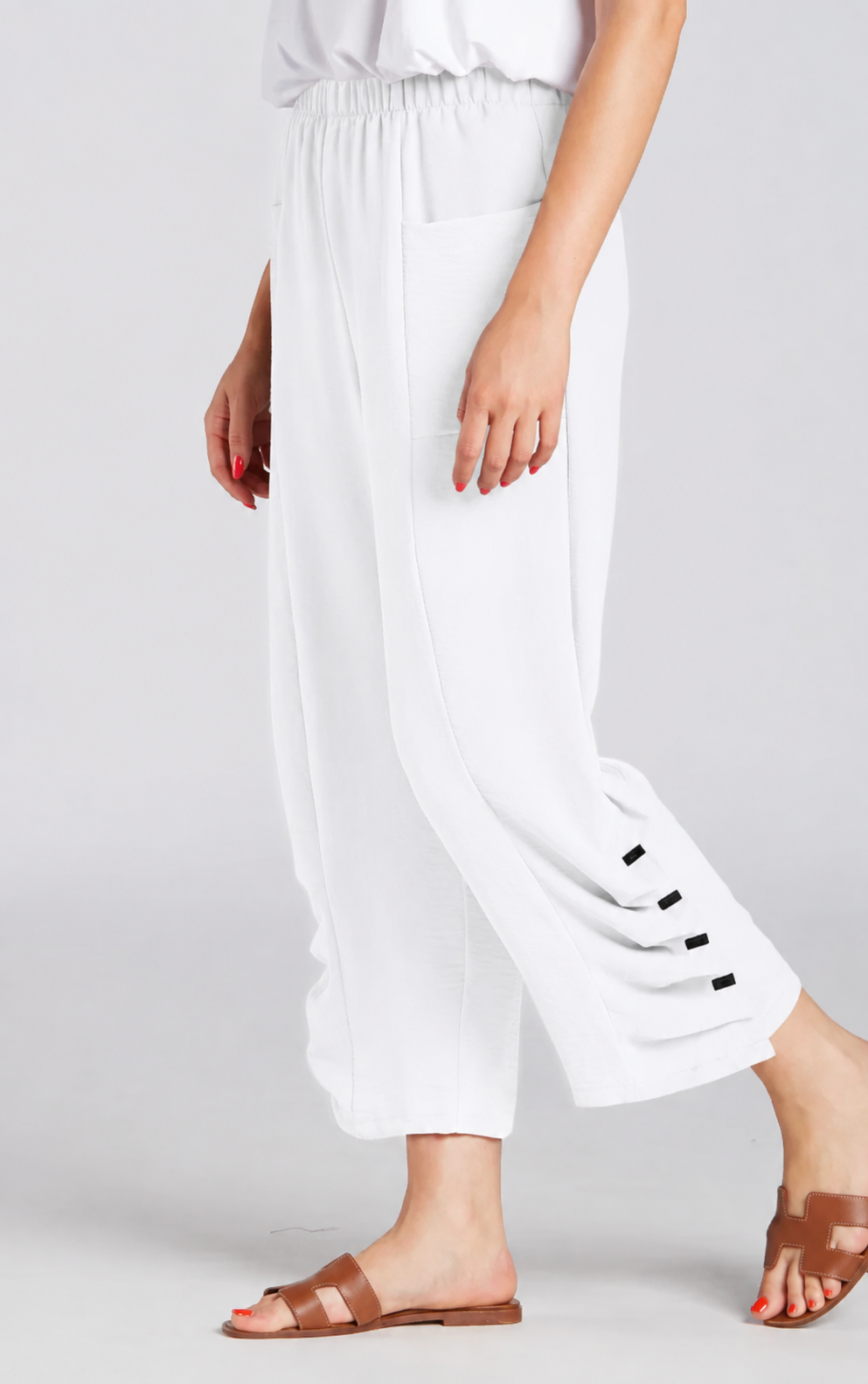Sydney Project Penny Front Pocket Pant w/ Pleated Bottom - AFP124 - WHITE