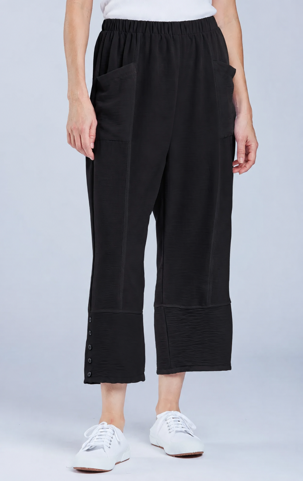 Sydney Project Bri Wide Leg Capri Pant w/ Pockets - AFP125 - BLACK