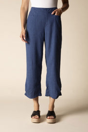 Habitat Linen Solid Pleat Button Capri - 41576 - NAVY